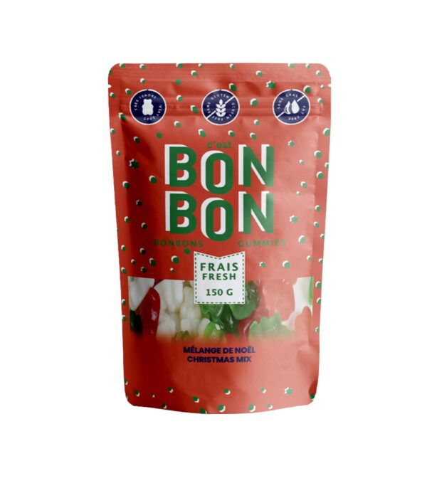 Mélange de bonbons sur la thématique de Noël, format de 150 g. Produits de la compagnie La Boîte à Bonbons.